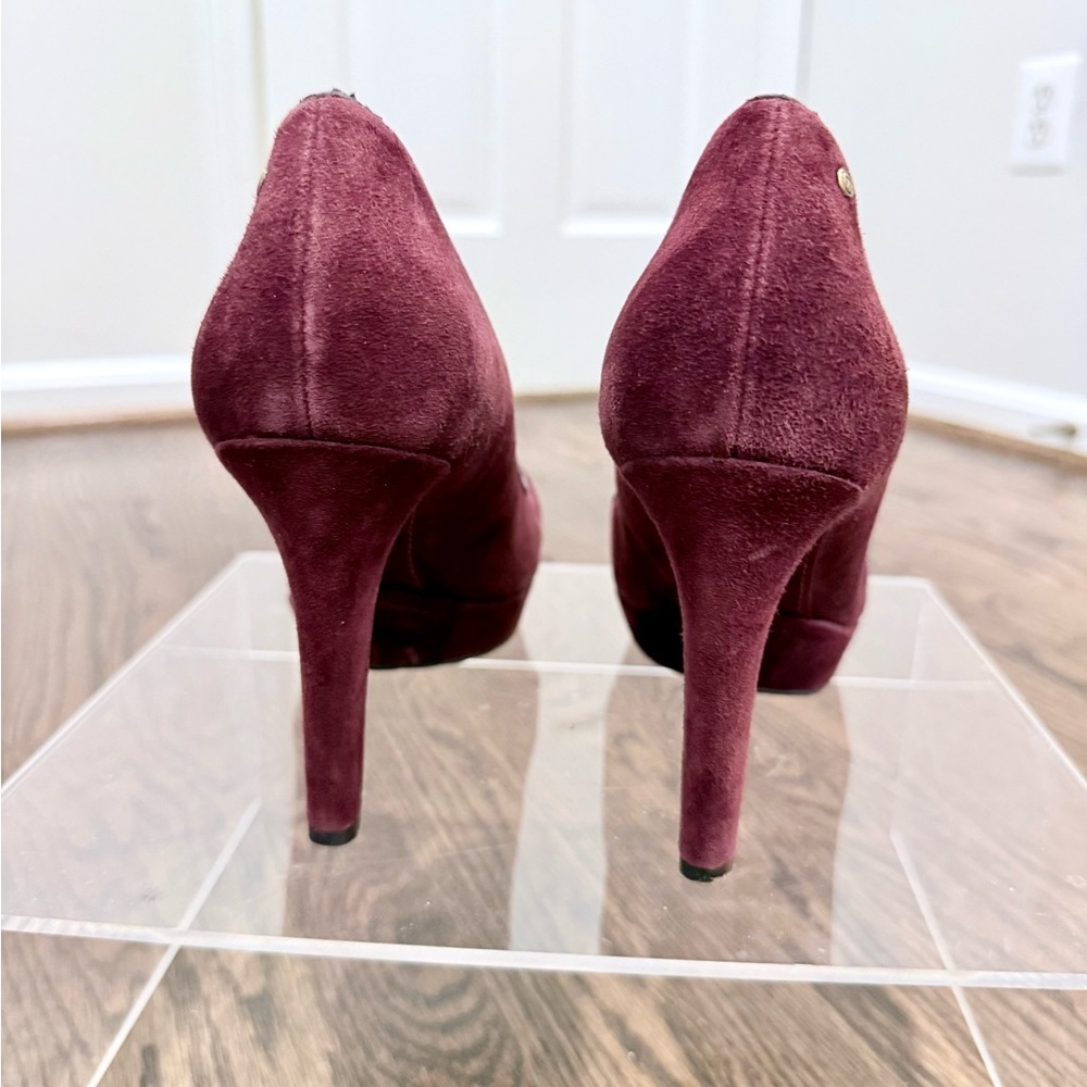 Rockport Burgundy Suede Platform Peep Toe Heels Size 8 - Picture 5 of 9
